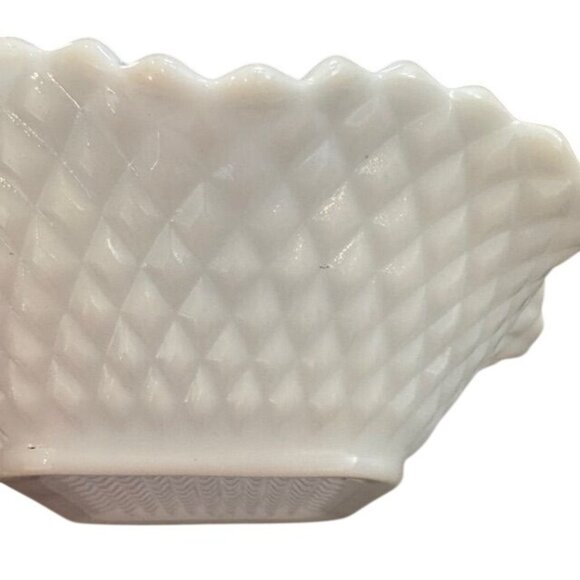 Vintage Milk Glass Diamond Patterned Scalloped Square Trinket Dish - Picture 2 of 7